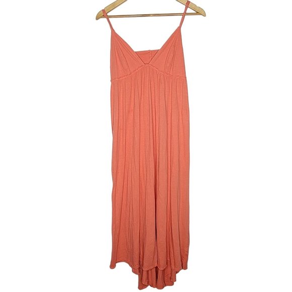 Free People Beach Medium Coral Pink Spaghetti Long Open Tie Back Straps‎ Dress - Picture 1 of 5